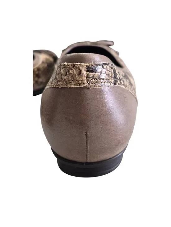 Ecco Womens Taupe & Snake Print Leather Ballet Flats Size 40 EU - Picture 11 of 12